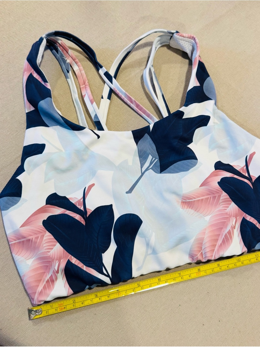 Senita Athletics Floral Strappy Sports Bra — Navy & Pink & White